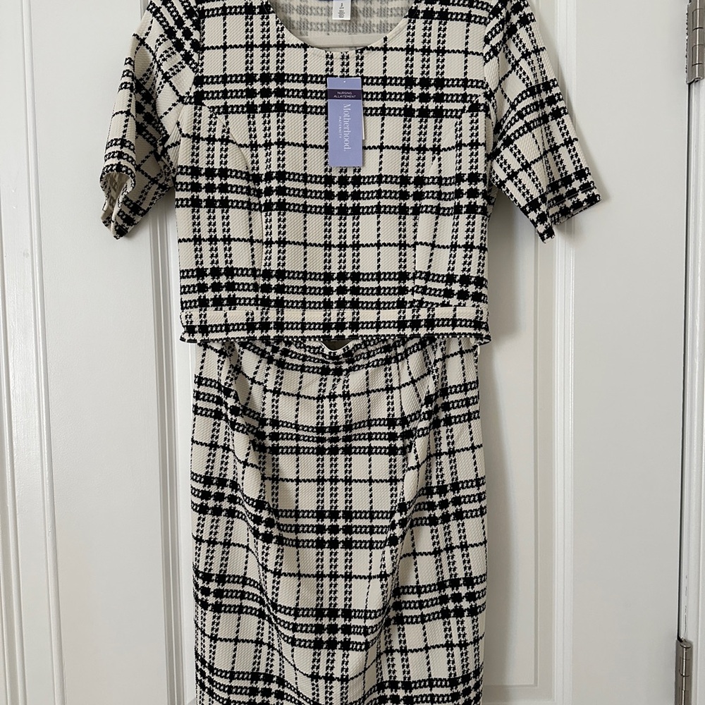 Motherhood Maternity Nursing Black and White Plaid Dress